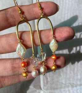 Minimalist gold beaded earrings with pearls elegant handcrafted jewelry for everyday wear.